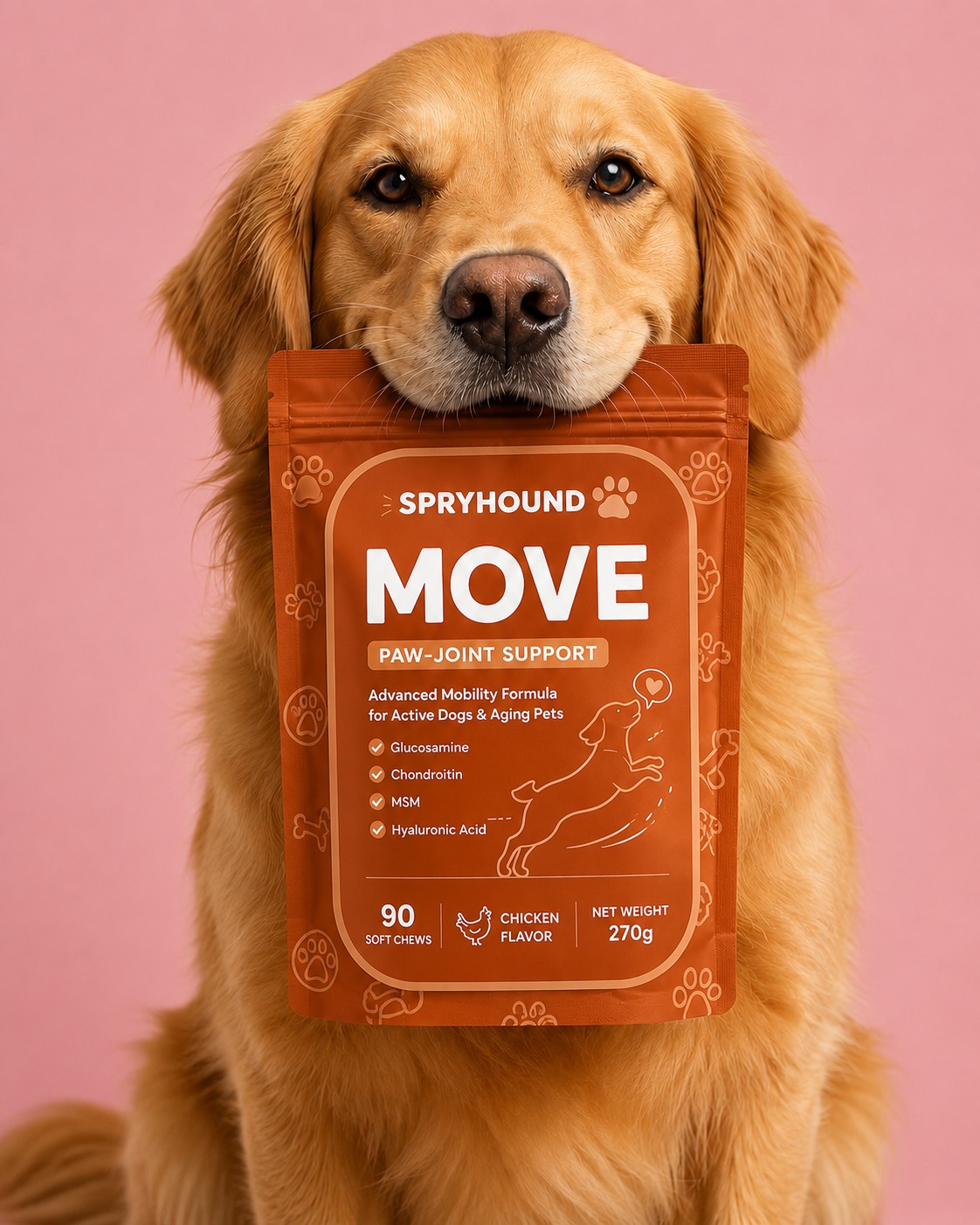 Golden retriever with SpryHound Move pouch